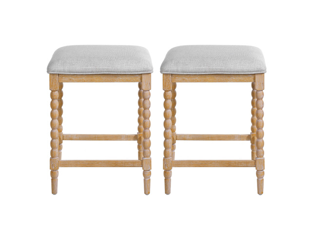 26''Counter Stools,Set of 2 with Upholstered Seat, Solid Acacia wood Frame, Foam-Padded Seat, Open Airy Design for Kitchen Island and Bar, Natural
