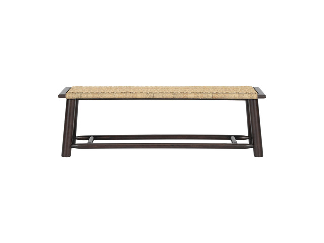 Farmhouse Modern Solid Wood Rattan Bench - 59 Inch Indoor & Covered Outdoor Bench Walnut Finish Multi-Functional Design