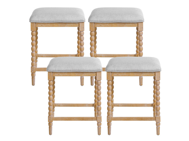 26''Counter Stools,Set of 4 with Upholstered Seat, Solid Acacia wood Frame, Foam-Padded Seat, Open Airy Design for Kitchen Island and Bar, Natural