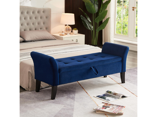 51.5' Bed Bench with Storage Navy Blue Velvet