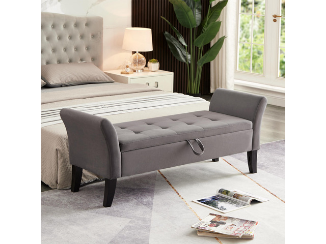 51.5' Bed Bench with Storage Grey Velvet