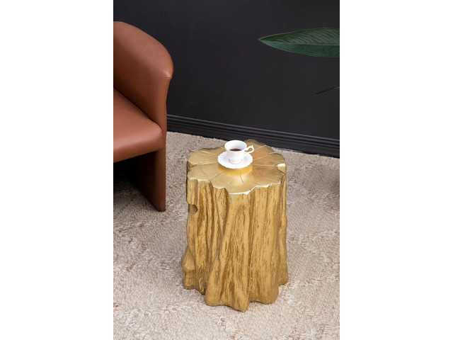 13.5x13x20' Unique Golden Tree Trunk Stool, Antique Gold Distressed Accent Side Table