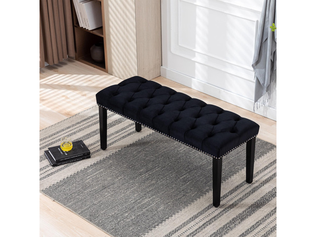 Heng Ming Upholstered Tufted Bench Ottoman, Velvet Dining Bench Bedroom Bench Footrest Stool Accent Bench for Entryway Dining Room Living Room,...