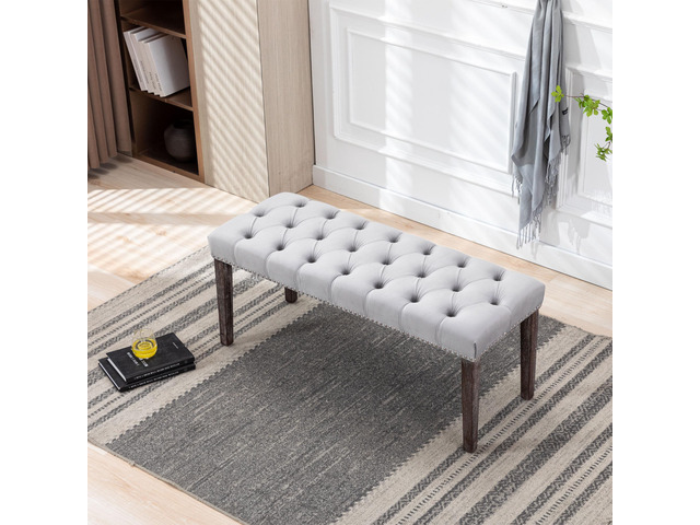 Heng Ming Upholstered Tufted Bench Ottoman, Velvet Dining Bench Bedroom Bench Footrest Stool Accent Bench for Entryway Dining Room Living Room,...