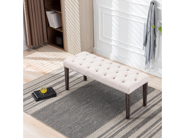 Heng Ming Upholstered Tufted Bench Ottoman, Velvet Dining Bench Bedroom Bench Footrest Stool Accent Bench for Entryway Dining Room Living Room,...