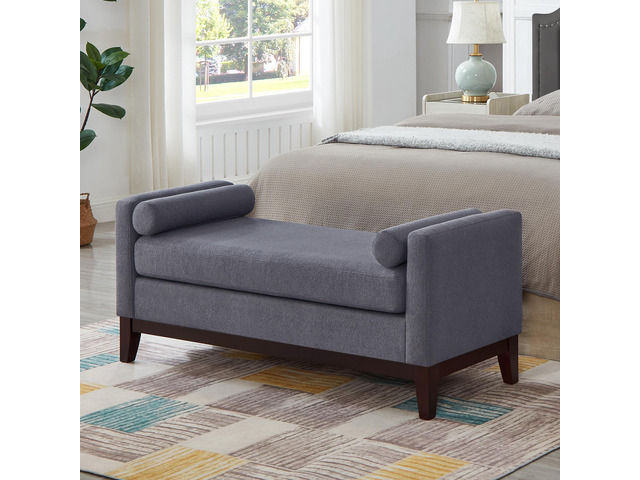 Large Upholstered Boucle Fabric Ottoman with Pillows,Comfort Padded Window Bench for Living Room,Entryway Bench-Dark Gray
