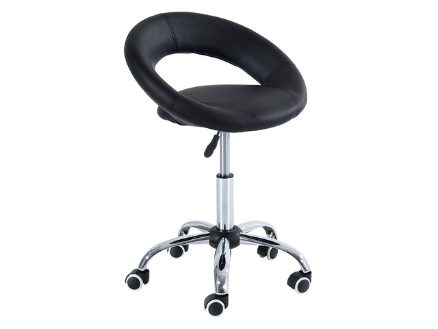 Crescent Rolling Salon Stool with Adjustable Height, Breathable Open Back, Foam Cushion Seat, and 5 Caster Wheels, Black