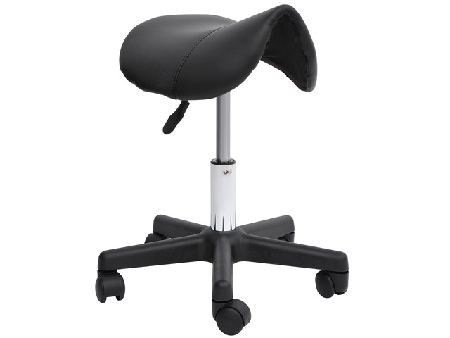 Rolling Saddle Stool, Swivel Salon Chair, Ergonomic Faux Leather Stool, Adjustable Height with Wheels for Spa, Salon, Massage, Office, Black