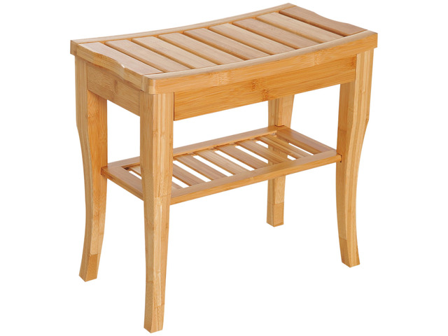 Long Bamboo Shower Bench Seat, 20' Wooden Spa Shower Stool with Underneath Storage Shelf Shoe Organizer