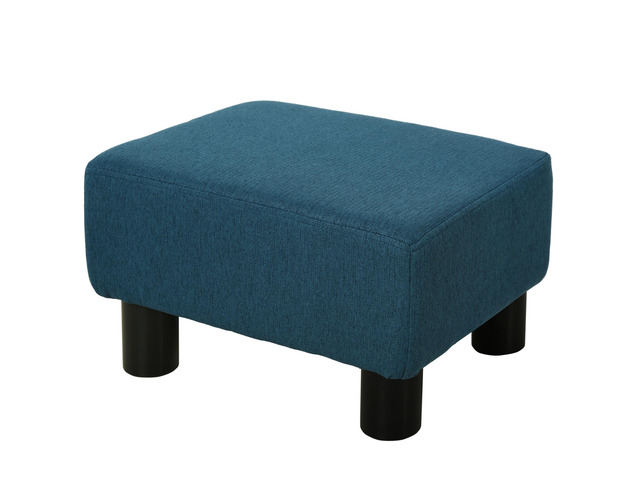 Ottoman Foot Rest, Small Foot Stool with Linen Fabric Upholstery and Plastic Legs, Cube Ottoman for Living Room, Blue