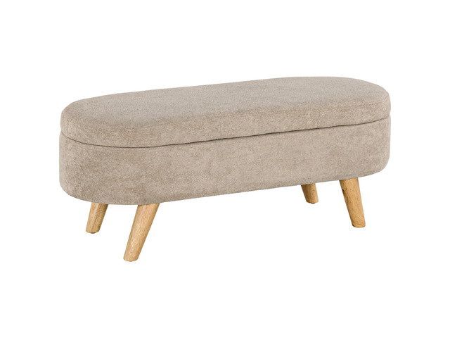 HOMCOM Storage Ottoman Bench, 43.3' Teddy Fleece Upholstered End of Bed Bench with Wood Legs and Padded Seat, Oval Modern Entryway Bench, Beige