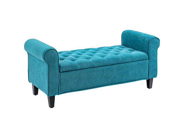 HOMCOM 50' Storage Ottoman Bench, Upholstered End of Bed Bench with Rolled Arms, Wood Legs, Button Tufted Storage Bench with Safety Hinges for...