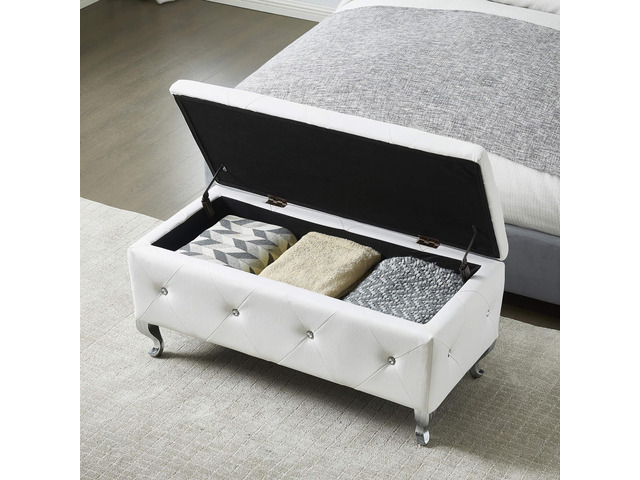 Upholstered Storage Ottoman Bench For Bedroom End Of Bed Faux Leather Rectangular Storage Benches Footrest With Crystal Buttons For Living Room...