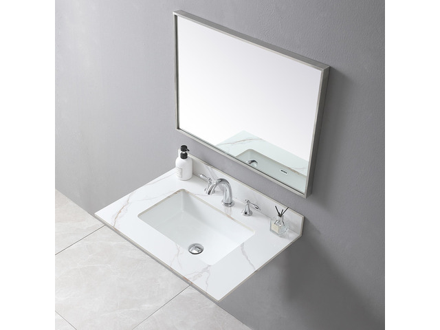 Montary 31inch bathroom vanity top stone carrara gold new style tops with rectangle undermount ceramic sink and back splash with 3 faucet hole ...