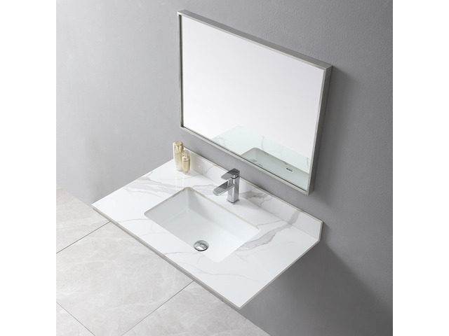 Montary 37inch bathroom vanity top stone carrara gold new style tops with rectangle undermount ceramic sink and single faucet hole