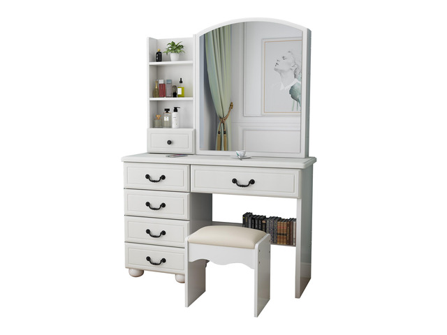 Fashion Vanity Desk with Mirror and Lights for Makeup, Vanity Mirror with Lights and Table Set with 3 Color Lighting Brightness Adjustable, 6...