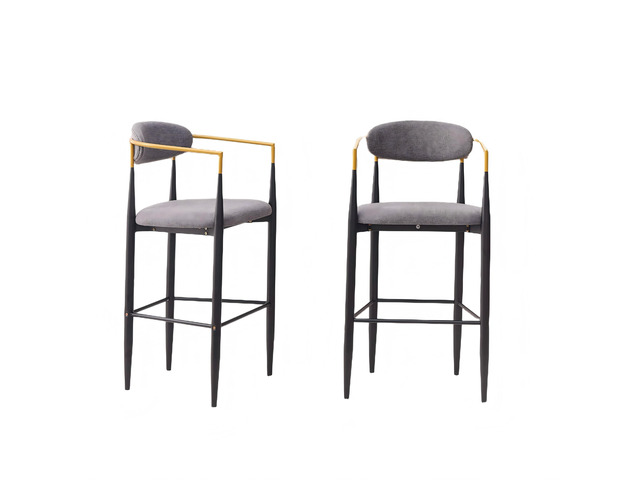 Modern Upholstered Bar Stool with Gold-Accented Armrests - 30' Seat Height,Ergonomic Design for Kitchen Island or Dining Counter Use,Set of 2 -...