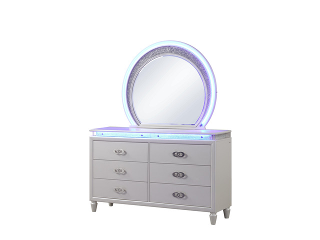 Perla 6 Drawer LED Dresser Made with Wood in Milky White