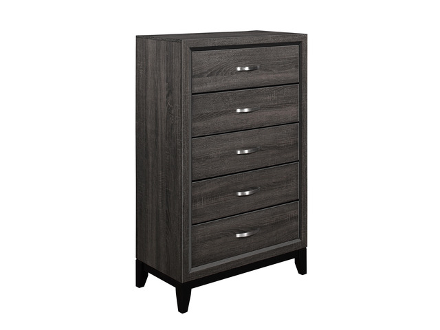 Contemporary Design Gray Finish 1Pc Chest Of Dovetail Drawers Polished Chrome Bar Pulls Bedroom Furniture