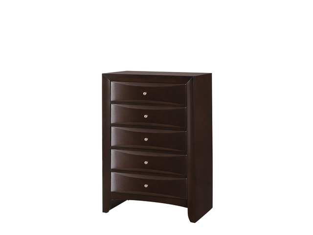 1Pc Contemporary 5 Drawer Chest Brown Finish Solid Wood Wooden Bedroom Furniture