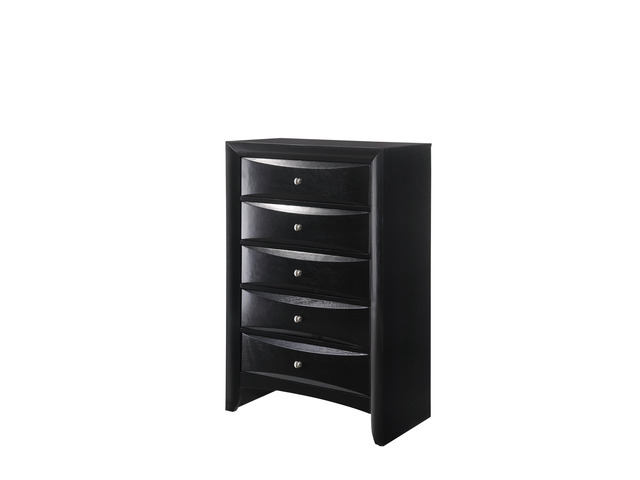 1Pc Contemporary 5 Drawer Chest Black Finish Solid Wood Wooden Bedroom Furniture