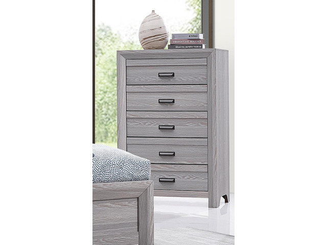 1Pc Contemporary Five Drawers Chest Gray Driftwood Finish Rustic Finish Bedroom Wooden Furniture