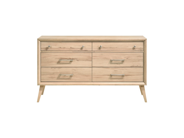 Classic Style Dresser Of 6X Drawers Natural Oak Finish Wooden Bedroom Furniture 1Pc, Mid-Century Modern Design