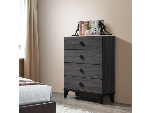 Modern Design Bedroom Furniture 1Pc Chest Of Drawers Only Beautiful Knob Pulls 4X Drawers Storage Faux Marble Top