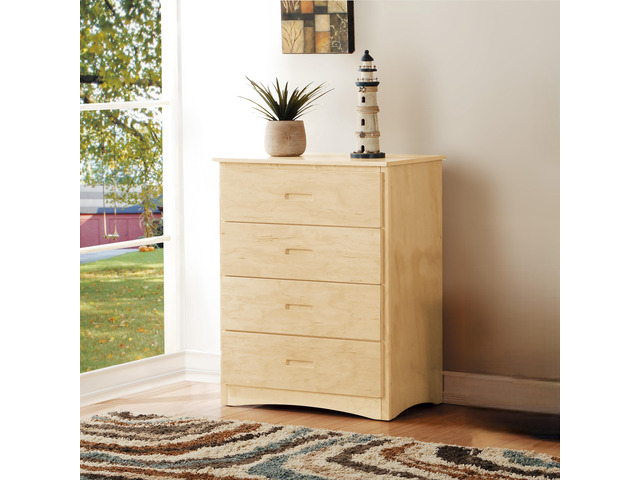 4-Drawer Storage Chest Natural Pine Finish Wooden Bedroom Furniture 1Pc Vertical Dresser