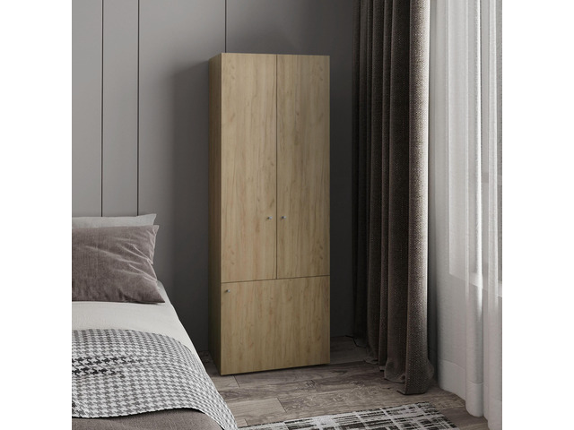 Home 3 Door Closet System with Hanging Rod for clothes and interior Shelves, Manufactured Wood Freestanding Bedroom Storage, Utility Room or...