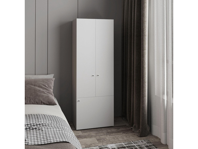 Home 3 Door Closet System with Hanging Rod for clothes and interior Shelves, Manufactured Wood Freestanding Bedroom Storage, Utility Room or...