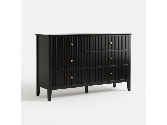 47.2' Black 6 Drawer Fluted Dresser - Modern Wood Chest TV Stand