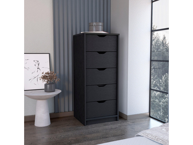 Dresser 42'H, 5 Drawers, Slim Storage Chest of Drawers, Black