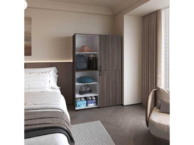 Ollie 2-Door Wardrobe with Open Storage, Grey Walnut and White