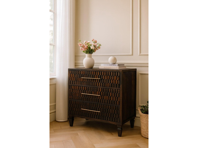 Solid Wood Arno Chest,Mocha Tone,3-Drawers
