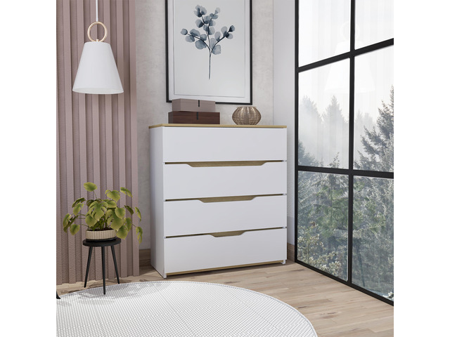 Zoe Dresser, Superior Top, Four Drawers -White / Light Oak