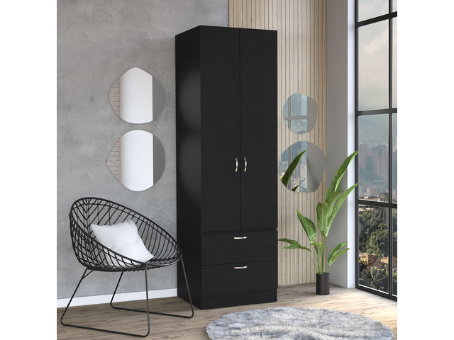 Vico 76' High Armoire Wardrove Closet with 2 Drawers, Double Door Cabinet, One Shelf and Hanging Rod, Bedroom Clothes Storage Cabinet Organizer