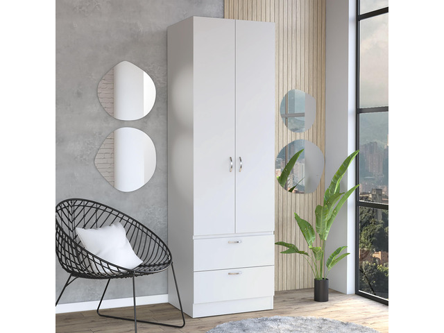 Vico 76' High Armoire Wardrove Closet with 2 Drawers, Double Door Cabinet, One Shelf and Hanging Rod, Bedroom Clothes Storage Cabinet Organizer
