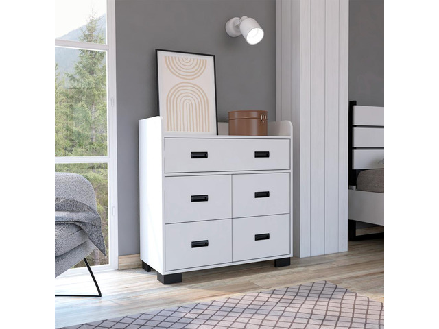 Alyn Dresser, Four Legs, Four Drawers, One Double Drawer, Superior Top -White