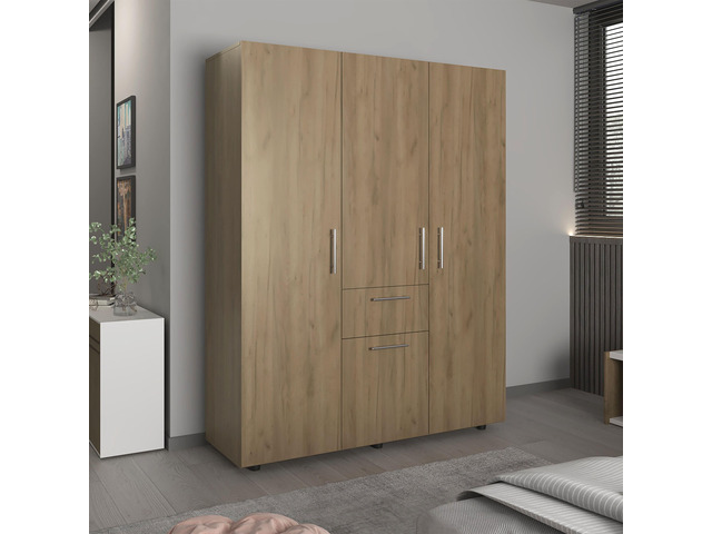 Bariloche 70' High Four-Door, One Drawer Armoire With Three Hanging Rods, Seven Shelves Bedroom, Wardrobe, Closet Natural Oak