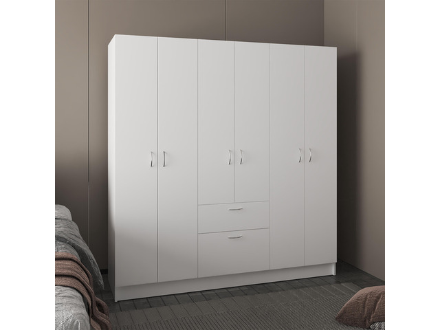 Mitu Six Doors Armoire, Seven Interior Shelves, One Drawer, Rod White