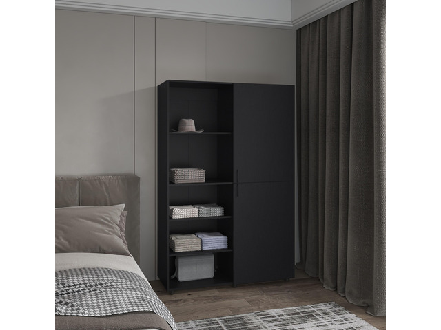 Eco High One Door Freestanding Armoire With Hanging Rod And Interior Shelves, Compact Bedroom Wardrobe, Black