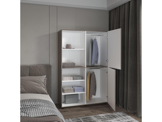 Eco High One Door Freestanding Armoire With Hanging Rod And Interior Shelves, Compact Bedroom Wardrobe, White, Mahogany