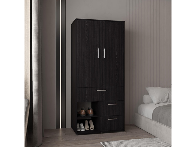 Alpine Armoire With Double Doors, Internal Shelves And Hanging Rod, Black
