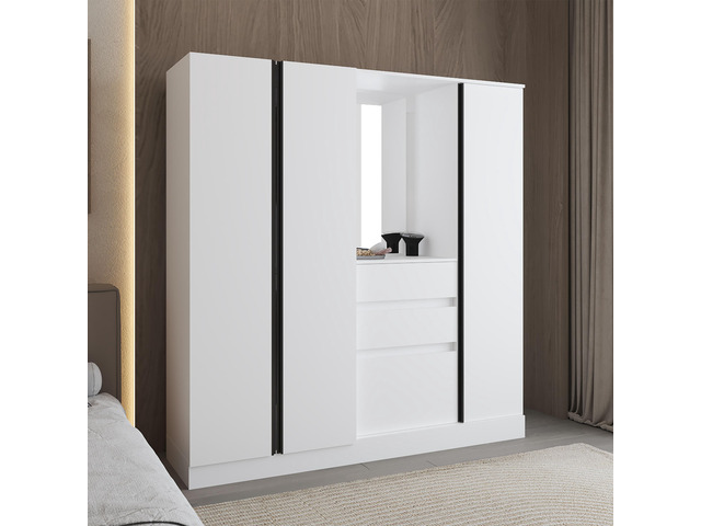 Kamelot 1,80 Armoire With Double Doors, Hanging Rod And Interior Shelves, White