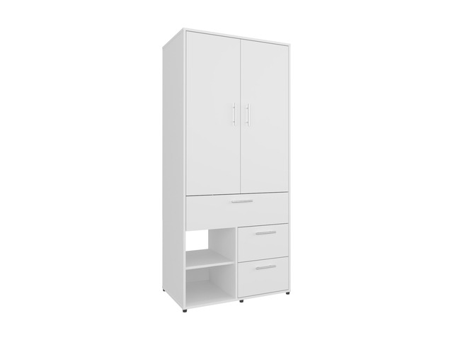 Alpine Armoire with Double Doors, Interior Hanging Rod, Shoe Racks and Multiple Drawers, Freestanding Wardrobe