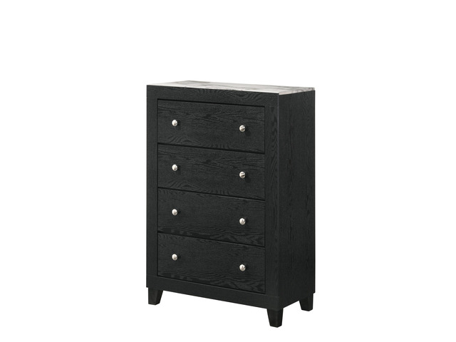 1Pc Contemporary Modern White Faux Marble Top 4 Drawers Tall Chest Black Finish Bedroom Furniture
