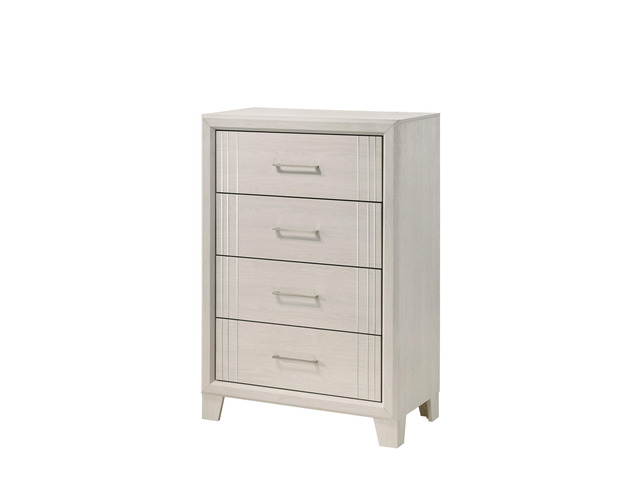 1pc Contemporary Four-Drawers Chest Bed Side Cabinet Wooden Furniture White/Beige Color