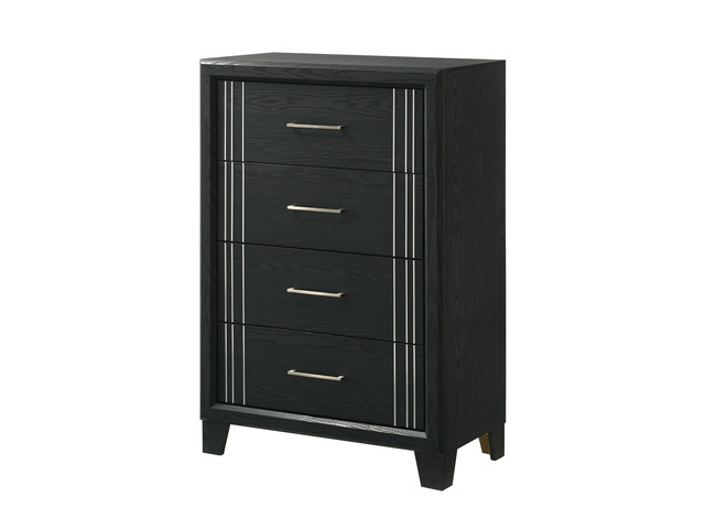 1pc Contemporary Four-Drawers Chest Bed Side Cabinet Wooden Furniture Charcoal Color