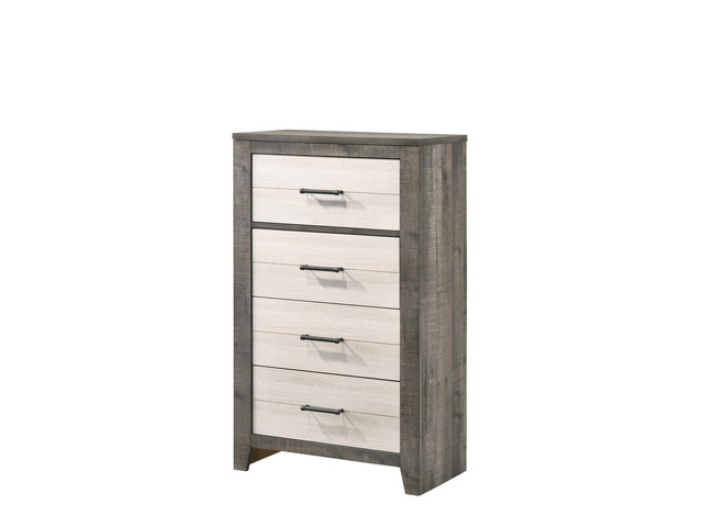 1pc Chest Two-tone Finish Convenient Bedside Storage Four Drawers Metal Pull Handle Gray Beige